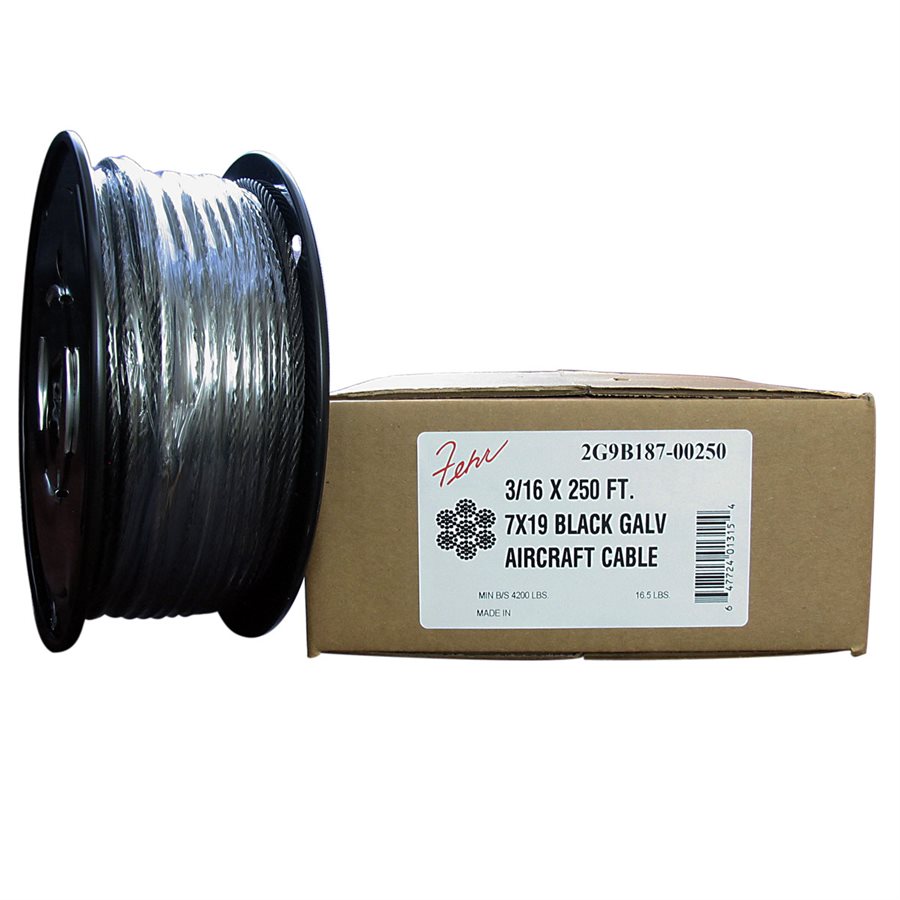 Black Coated Hot Dip Galvanized Steel Cable - 1/4 in X 7x19