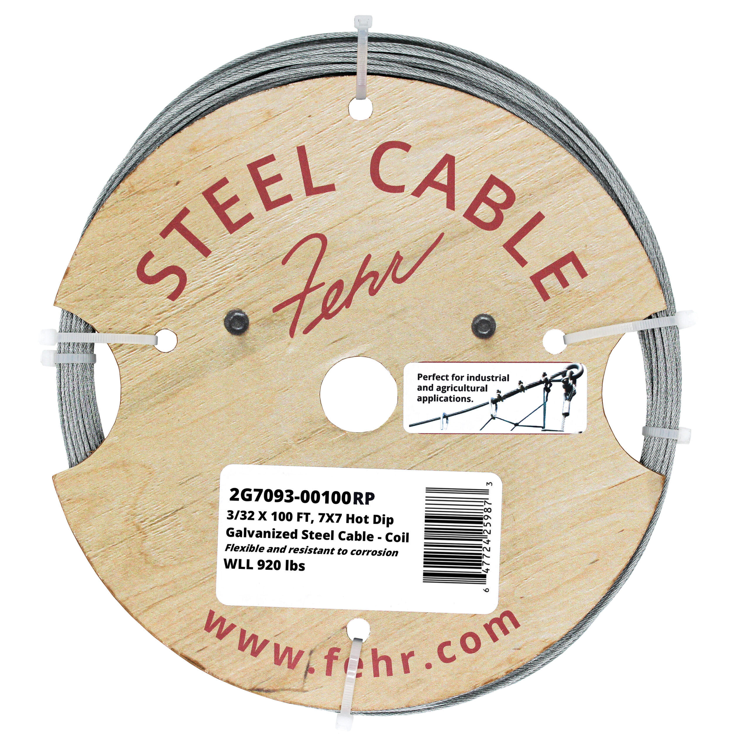Hot Dip Galvanized Steel Cable Coil - 3/32 in X 100 ft, 7x7
